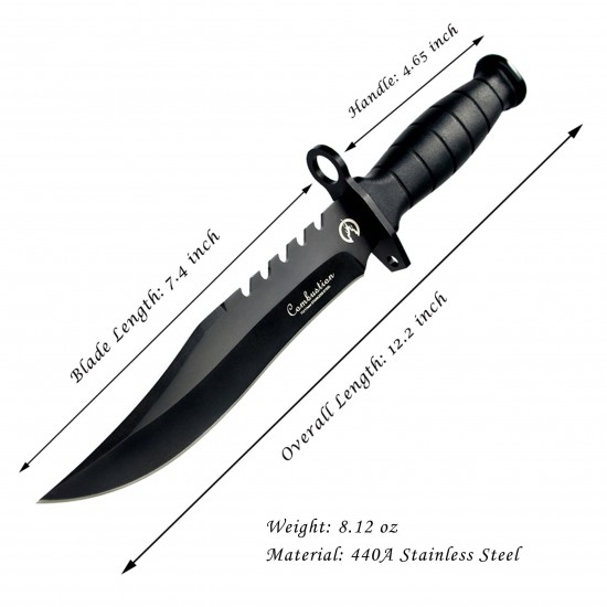 Fixed Blade Knife with Nylon Sheath in Non-Slip Handle and Black High Carbon Stainless Steel Blade for Outdoor Camping, Hunting, Survival, Tactical, and EDC