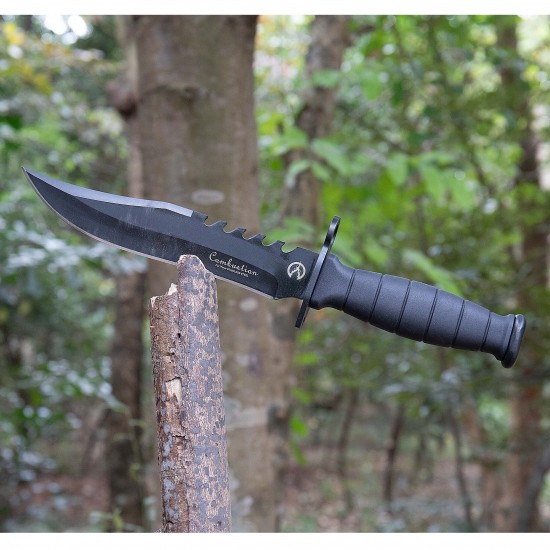 Fixed Blade Knife with Nylon Sheath in Non-Slip Handle and Black High Carbon Stainless Steel Blade for Outdoor Camping, Hunting, Survival, Tactical, and EDC