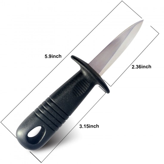 Oyster Knives with Grey Cut Resistant Gloves Set, Oyster Shucking Knife with Black Plastic Non-Slip Handle, Opener Kit Tools for Oyster Clam Shellfish Seafood