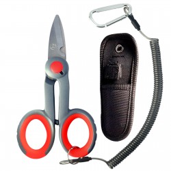 Fishing Scissors with Fishing Lanyard and Nylon Sheath, Braided Line tools, Heavy Duty Anti-Slip Fiber Cable Cutter, Stainless Steel Fishing Pliers Scissors with Grinding Hook Tool