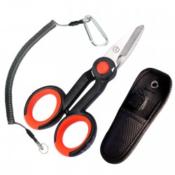 Fishing Scissors with Fishing Lanyard and Nylon Sheath, Braided Line tools, Heavy Duty Anti-Slip Fiber Cable Cutter, Stainless Steel Fishing Pliers Scissors with Grinding Hook Tool